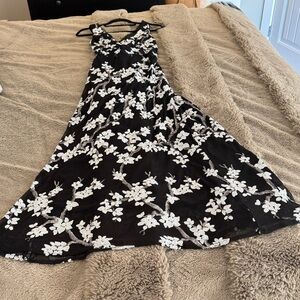 Black Floral Slip Dress with White Blossoms NWT